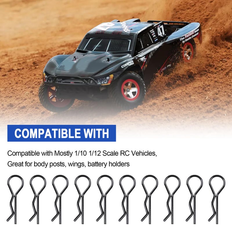 Hobbypark (100-Pack) RC Body Clips Bent R Pins Post Mount for 1/12 1/10 Scale RC Car Truck Crawler Buggy Shell Replacement Parts Black - Image 5